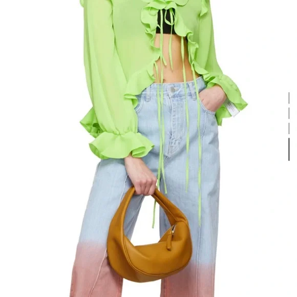 Ruffle Trim Sheer Blouse - Lime Green - Picture 4 of 4